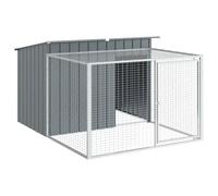 vidaXL Dog House with Run - Galvanised Steel, Anthracite, 153x194x110 cm, Mesh Design, Weather- Roof, Secure Latch Doors