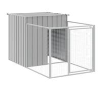 vidaXL Dog House with Run Light Grey 110x201x110 cm Galvanised Steel, Grey