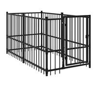 vidaXL Dog Kennel 193.5x97x100 cm - Black Steel Puppy Crate Cage Enclosure with Ventilation & Secure Locking System