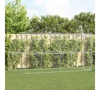 vidaXL Dog Kennel with Storage 2 pcs Silver 4 x 2 x 2 m Steel, Durable, Secure Dog Kennel, Galvanized Steel Pet Shelter, Weatherproof Outdoor Enclosure, Breathable Animal Containment Run