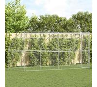 vidaXL Dog Kennel with Storage 2 pcs Silver 4 x 2 x 2 m Steel, Durable, Secure Dog Kennel, Galvanized Steel Pet Shelter, Weatherproof Outdoor Enclosure, Breathable Animal Containment Run