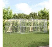 vidaXL Dog Kennel with Storage 3 pcs Silver 6 x 2 x 2 m Steel, Durable, Secure Dog Kennel, Galvanized Steel Pet Shelter, Weatherproof Outdoor Enclosure, Breathable Animal Containment Run