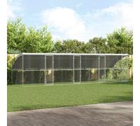 vidaXL Dog Kennel with Storage 4 pcs Silver 8 x 2 x 2 m Steel, Modern, Minimalist Dog Kennel, Durable Outdoor Pet Shelter, Secure Enclosure for Dogs, Weather Resistant Housing