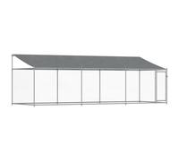 vidaXL Dog Kennel Crate with Roof - Grey Galvanised Steel, Lockable Door Outdoor Pet Cage, 6x2x2m Size Ideal for Play, Exercise & Training