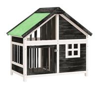 vidaXL Dog Kennel - Durable Solid Pine Wood, Water-resistant Roof, Large Door for Easy Access - Grey, Measurements: 96x60.5x87 cm, Suitable for Small Animals