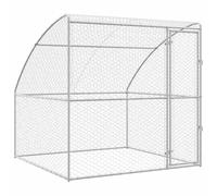 vidaXL Dog Kennel with Storage Silver 2 x 2 x 2 m Steel, Durable, Secure Dog Kennel, Galvanized Steel Pet Shelter, Weatherproof Outdoor Enclosure, Breathable Animal Containment Run