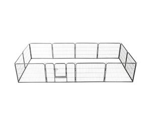 vidaXL Dog Playpen 12 Panels Steel 80x60cm Black Enclosure Run Cage Kennel