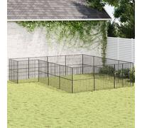 vidaXL Dog Playpen 16 Panels Black Galvanised Steel