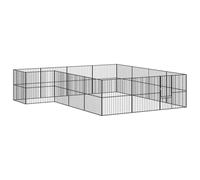 vidaXL Dog Playpen - 16 Panels, Black Galvanised Steel, Semi-Open Structure, Large Door, Spacious 403x400cm for Indoor/Outdoor Use