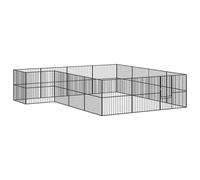 vidaXL Dog Playpen - 16 Panels, Black Galvanised Steel, Semi-Open Structure, Large Door, Spacious 403x400cm for Indoor/Outdoor Use