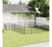 vidaXL Dog Playpen - 20-Panel Galvanised Black Steel Pet Enclosure for Exercise/Play, Indoor/Outdoor Use, 503x500cm, Front Door Access
