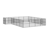 vidaXL Dog Playpen - 20-Panel Galvanised Black Steel Pet Enclosure for Exercise/Play, Indoor/Outdoor Use, 503x500cm, Front Door Access