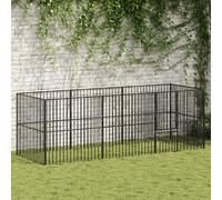 vidaXL Black Galvanised Steel Dog Playpen - 8 Panels, 300x100x100cm, Large Door, Indoor/Outdoor, Spacious & Durable Pet Enclosure
