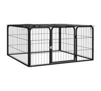 vidaXL Dog Playpen - Black Powder-coated Steel Kennel with Water- PE Roof Cover, Secure Latch Door, Easy Setup, Outdoor/Indoor Pet Enclosure - 100x100x50 cm