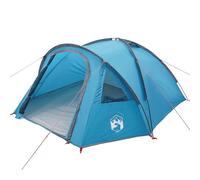 vidaXL Dome Camping Tent Blue Polyester PU Coated Flame Retardant Wind Resistant Waterproof Spacious 4 Person Rectangular Shape for Indoor Outdoor Use Includes Carrying Bag Hiking Shelter Summer