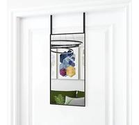 vidaXL Door Mirror- Black, Aluminium-framed, Adjustable Over-the-door Hooks for Versatile Height, Ideal for Bedrooms, Living Rooms, Corridors, No Assembly Required