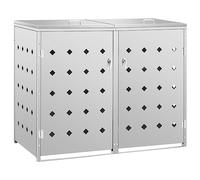 vidaXL Double Bin Shed on Wheels Garden Shed Outdoor Weatherproof 240 L Stainless Steel