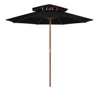 Double Decker Parasol with Wooden Pole Black 270 cm