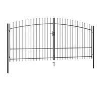** vidaXL Double Door Fence Gate - Powder-Coated Steel, Spear Top, 400 cm Distance Between Posts, Black Garden Entryway, 33.79 kg