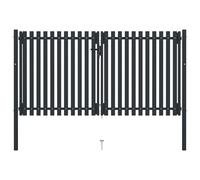 vidaXL Double Door Fence Gate Steel 306x220cm Anthracite Garden Barrier Border