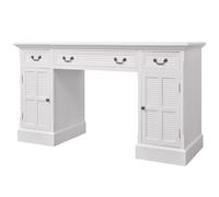 vidaXL Double Pedestal Computer Desk Table - White, 140x48x80 cm, 3 drawers + 2 cabinets, MDF & pinewood (244370)