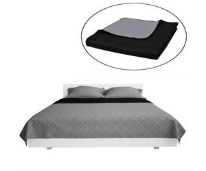 vidaXL Double-sided Quilted Bedspread Black/Grey 170x210cm Bedding Cover Linen