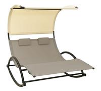 vidaXL Double Sun Lounger with Canopy Double Sunlounger Rocking Lounger Sunbed Daybed Outdoor Relax Comfort Steel Frame Taupe and Cream