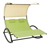 vidaXL Double Sun Lounger with Canopy Green and Cream Double Lounger Daybed