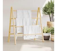 vidaXL Bamboo Double Towel Ladder - Freestanding 90x50x100 cm Towel Rack with 4 Rungs for Bathroom, Bedroom Storage Solution - Brown