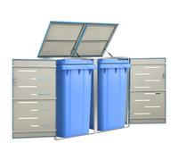 vidaXL Double Wheelie Bin Shed Stainless Steel Outdoor Garbage Waste Shed