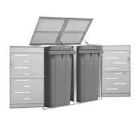 vidaXL Double Wheelie Bin Shed Stainless Steel Outdoor Garbage Waste Shed
