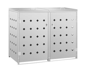 vidaXL Double Wheelie Bin Shed 240L Stainless Steel Garbage Bin Box Outdoor