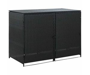 vidaXL Double Wheelie Bin Shed Poly Rattan Black 148x80x111 cm