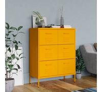 vidaXL Drawer Cabinet Mustard Yellow Steel Sideboard Bookcase Storage Cabinet