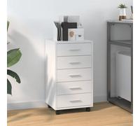 Vidaxl Drawer Cabinet With Castors High Gloss White Engineered Wood, White