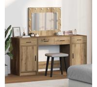 Dressing Table with Mirror Lights 3 pcs Engineered Wood Vanity Desk LED vidaXL