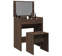 Dressing Table & Stool Brown Oak Engineered Wood Glass 60x40x113.5cm Mirror UK