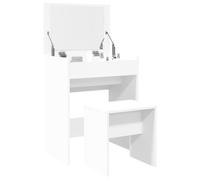 Dressing Table White Engineered Wood & Glass 60x40x113.5 cm with Stool Compact.