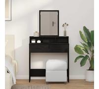 Dressing Table Black Oak 79x41x140cm Engineered Wood LED Mirror Drawers Storage