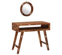 Dressing Table Brown 90x76x45cm Solid Mango Wood with Mirror for Bedroom Storage