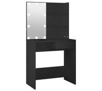 vidaXL Single Drawer 2 Shelf Black Dressing Table with LED Mirror - Size: 141 x 74.5 x 40cm - Wilko