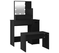 vidaXL Dressing Table Set Makeup Vanity Table with LED Black Engineered Wood
