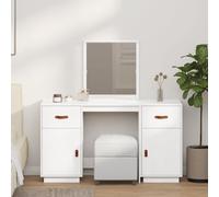 Vidaxl Dressing Table Set With A Mirror White Solid Wood Pine, White