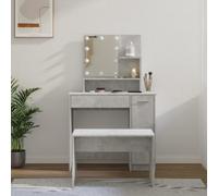 vidaXL Dressing Table Set with LED Concrete Grey Engineered Wood