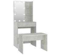 vidaXL Dressing Table Set with LED Concrete Grey Engineered Wood Makeup Table