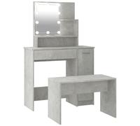 vidaXL Dressing Table Set with LED Mirror - Concrete Grey Engineered Wood, Includes Stool 3114118