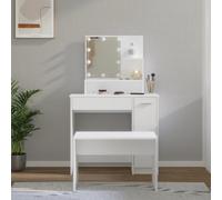 vidaXL Dressing Table Set with LED White Engineered Wood Makeup Vanity Desk