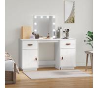 (white) vidaXL Solid Wood Pine Dressing Table Set with LED Vanity Desk Multi Colours