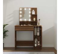 vidaXL Dressing Table with LED Brown Oak 86.5x35x136 cm