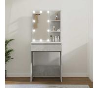 Modern Dressing Table with LED Lights 2 Open Shelves Mirror Makeup Table Bedroom